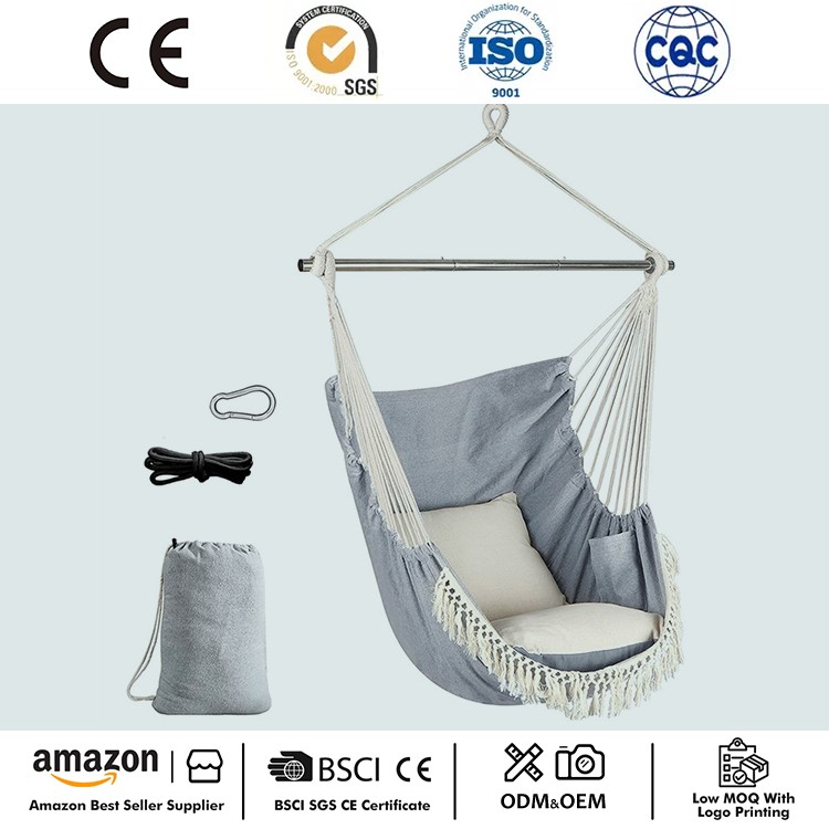 صندلی معلق Macrame قابل حمل با جیب کناری